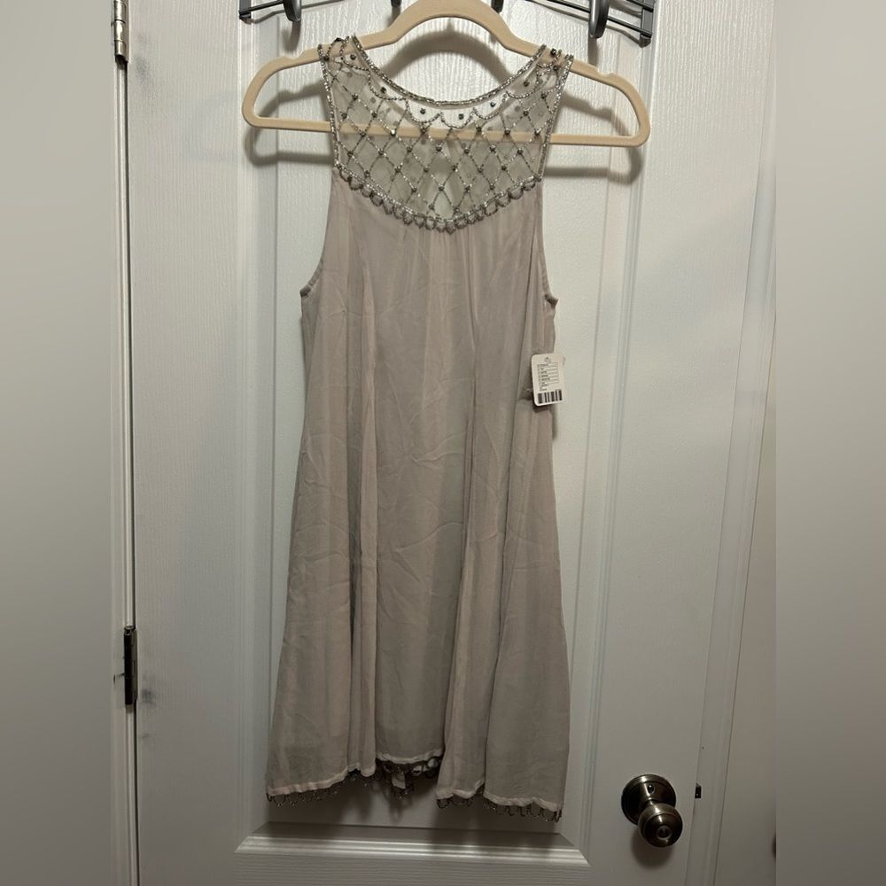 Kimchi Blue Anthropologie beaded Crystal Jewel Swing‎ Dress gray XS stunning NWT